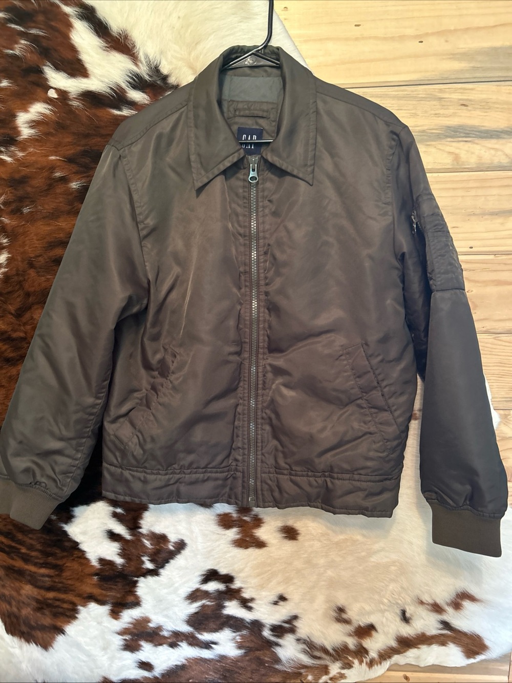 Gap Y2K Nylon Full Zip Mens Small Cotton Lining Fall 2003 Green